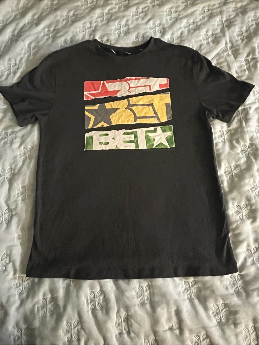 BET charcoal Black Tee with Red, Yellow and Green Graphic